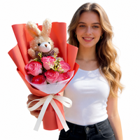 Mini Bouquet de Savon Lapin en PVC Transparent, Boîte Cadeau Moderne, Rose Artificielle Faite à la Main, Fleur Éternelle, Thanksgiving, Saint-Valentin