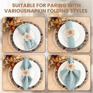 Anneaux <span class=keywords><strong>de</strong></span> <span class=keywords><strong>serviette</strong></span> faits à la main, rustiques, réutilisables, style bohème, pour Noël, Thanksgiving, mariage, décoration élégante <span class=keywords><strong>de</strong></span> table à manger - Product Image 3