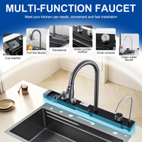 Évier de cuisine moderne noir cascade pluie volante Évier de cuisine intelligent de luxe multifonction anti-rayures Évier de cuisine en acier inoxydable