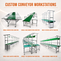 Banc de travail de convoyeur d'usine pour l'assemblage de composants électroniques, construit avec un cadre en profilé aluminium et un plateau de travail double face