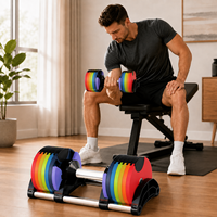 Ensemble d'haltères réglables de 2 à 45 kg avec molette de réglage, double verrouillage de sécurité, poignée moletée et base de rangement en acier inoxydable