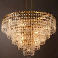 Lustre moderne de luxe à plusieurs niveaux, rond, en cristal, avec cadre en métal doré, grand luminaire suspendu en cristal pour villa, salon, hall d'hôtel