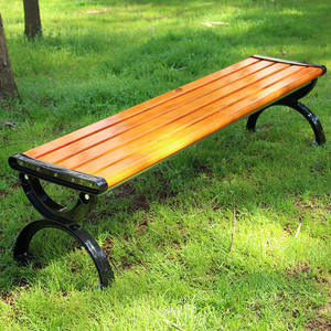 Outdoor Patio <b>Bench</b> Metal Frame Wood Grain Slatted Seat Armrest Park Courtyard Villa <b>Leisure</b> Furniture - Product Image 3