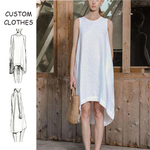 Abiti Estivi OEM 100% Lino, Ecologici, Lavabili, Traspiranti, Senza Maniche, Vestibilità Ampia, Tinta Unita, Casual da Donna - Product Image 2