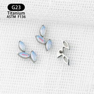 Titanium <b>Opal</b> Inlay <b>Earrings</b> F136 4.6mm Plant Shape <b>Studs</b> For Ear Bone Piercing Jewelry Daily Wear - Product Image 4