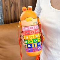 Termo para Niños de 15oz de Acero Inoxidable Grado Alimenticio 304 con Pajita de Dibujos Animados Botella de Agua a Prueba de Fugas
