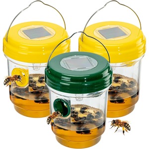 Trampa para abejas solar colgante para exteriores con luz LED, equipo de cría de animales de granja para atrapar avispones, abejas y avispas - Product Image 1