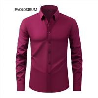 Chemise cardigan homme grande taille légère extensible anti-plis sans repassage en popeline de polyester coupe ajustée col carré pour le commerce transfrontalier