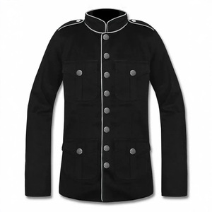 Chaqueta Gótica Militar para Hombre |   Abrigo negro <span class=keywords><strong>de</strong></span> oficina con ribetes rojos, disfraz <span class=keywords><strong>de</strong></span> cosplay - Product Image 1