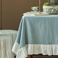 Nappe de style farmhouse à bords volantés, couleur unie, lavable, carrée, pour la décoration de la maison et des banquets