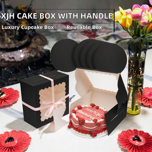 Boîte à gâteau en carton noir XJH avec poignée et fenêtre, logo verni, recyclable, auto-érectible, boîte alimentaire en papier imprimé avec tiroir - Product Image 2