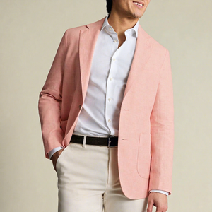 Blazer en lin et coton pour homme, col cranté, simple boutonnage, style italien, veste de costume tissée respirante, coupe classique, haute qualité 3D - Product Image 1
