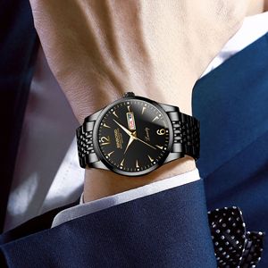 Binbond Men's Quartz Watch Black Gold Dial Date Week Display Stainless Steel Band 7mm Ultra Thin Water Resistant Analog Watch - Product Image 2
