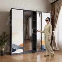 Armoire moderne à portes coulissantes en acier avec miroir et tiroirs, meuble de chambre à coucher