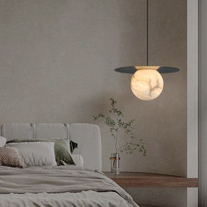 Lámpara colgante de mármol natural, redonda, E27, LED, luz blanca cálida, de un solo cabezal, para decoración de dormitorio u hotel - Product Image 1