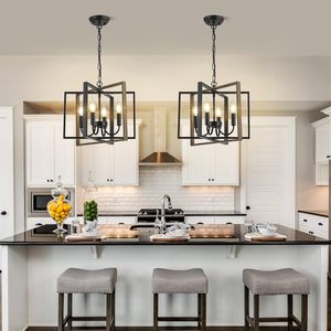 AOLALA Lustre de style farmhouse noir rustique réglable à montage encastré au <span class=keywords><strong>plafond</strong></span> LED pour îlot de cuisine, salle à manger, salon - Product Image 4