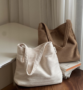 Sac à bandoulière en toile pour femme, petit sac à bandoulière avec texture tissée à motifs, couleur camel, fermeture éclair simple, sac de shopping - Product Image 6