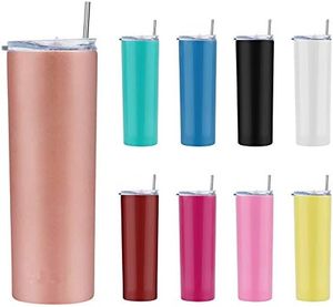 25 gobelets droits de 30 oz en acier inoxydable à double paroi 20oz gobelets de sublimation minces avec paille - Product Image 1