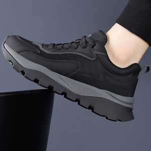 Men's Winter Warm Plush Lined Cow Leather Walking Shoes Round <b>Toe</b> Rubber Outsole Anti Slip Thick Sole Casual Sport Low Heel - Product Image 2