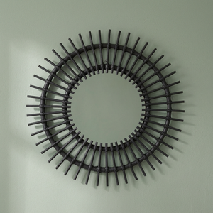 Nouvelle Offre Spéciale Glovimex Miroirs Muraux Ronds Bohèmes en Bambou et Rotin, Cadre Naturel Léger, Sûr et Lavable, Meuble de Salon - Product Image 4