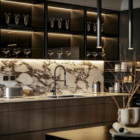 Armoires de cuisine KOJOON sur mesure, couleur personnalisée, design intérieur de luxe, tiroir de rangement intégré, OEM, table de travail en bois foncé, armoires de cuisine