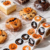 Autocollants d'Halloween personnalisés, ronds, en vinyle, imperméables, résistants à l'huile, autocollants adhésifs, 500 pièces par rouleau, pour l'emballage des sacs à biscuits