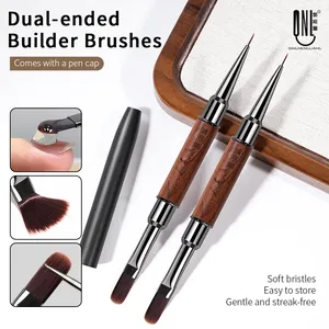 QNL Set de Pinceles de Doble Punta para Construcción de Uñas, Pincel Delineador para Gel UV, Mango de Madera, Tapa Antipolvo Incluida, Calidad Profesional, Herramienta de Manicura DIY - Product Image 1
