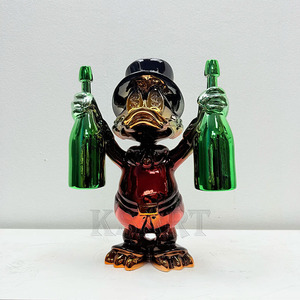 Decoración de escultura de botella de vino de hombre rico grande de pato <span class=keywords><strong>Donald</strong></span> electrochapado-diseño creativo compuesto de fibra de vidrio - Product Image 1