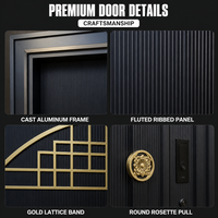 Porte d'entrée minimaliste en aluminium coulé doré avec motif en treillis de bambou, antivol et isolante thermiquement, pour villa et usage commercial
