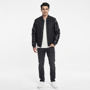 Custom Luxury Black Varsity Jacket Men <b>Leather</b> Sleeve Letterman Varsity Jacket for Men Winter Outdoor Fashionable <b>High</b> Street - Product Image 1