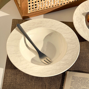 Assiette en paille à motif rocheux style Ins, grand saladier, assiette de table en céramique pour la maison, design simple. - Product Image 4