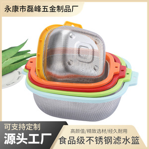 Stainless Steel Rectangular Drain Basket With <b>Plastic</b> <b>Edge</b> Multifunctional Vegetable Fruit Washing Strainer - Product Image 5