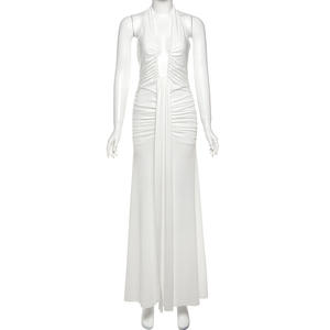 <span class=keywords><strong>Abito</strong></span> <span class=keywords><strong>Lungo</strong></span> Maxi <span class=keywords><strong>Estivo</strong></span> Sexy da Festa e da Club Allacciato al Collo Senza Maniche con Drappeggio Scollo a V Profondo e Schiena Scoperta - Product Image 3