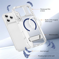 Vierhoekige kleurrijke bumper met verwijderbare koordje-uitlaat, transparante magnetische hoes voor iPhone 18 17 16 15 Pro Max met 90 graden bescherming °   Opvouwbare standaard