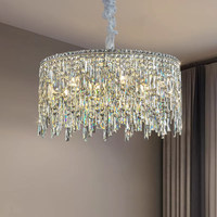 Lustre en cristal de style italien luxueux avec pampilles et éclairage LED pour salon, salle à manger, chambre à coucher - Haut de gamme