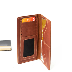 Unisex Brown <b>Long</b> Travel <b>Wallet</b> Genuine Leather Stone Pattern RFID Protection Card Holder Fold Closure - Product Image 2