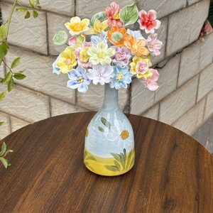 Vaso Decorativo in Ceramica Artigianale ad Alta Temperatura con Finitura Opaca Stile Crema per Fiori Artificiali - Product Image 3