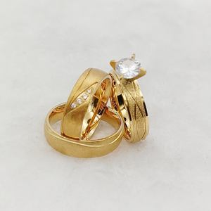 Coniuge Partner amanti 3 pezzi anelli di fidanzamento nuziale set da sposa coppie gioielli placcati oro 24k - Product Image 3