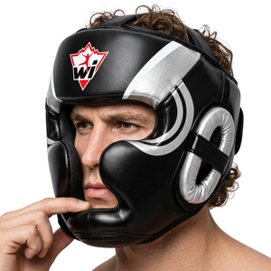Boxing <b>Mouth</b> <b>Guard</b> Black Adjustable Leather Durable Cheek Chin Ear Protection MMA Combat <b>Sports</b> - Product Image 2