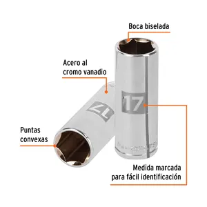 BOX 6 Douille longue de 17 mm, 6 points, entraînement 3/8 po, TRUPER - Product Image 2