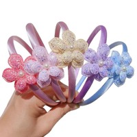 Yi Sugar bando bunga anak perempuan, aksesori rambut Glitter sederhana lucu untuk gadis kecil