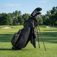 Tas Golf Stand Kulit PU Kustom Tahan Air Ringan Portabel Multi Kantong Logo Kustom Latihan Lapangan Perjalanan