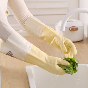 Guantes domésticos de PVC, guantes largos impermeables para limpieza, para lavar platos y ropa, con forro polar, patrón de color sólido - Product Image 3