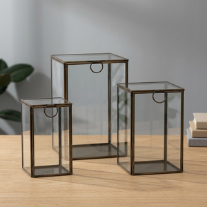 Glass Storage Boxes Set of 3 Clear Rectangular Metal Frame Decorative Display Cases <b>with</b> Handle - Product Image 3