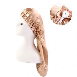 GTOP Bonnet de nuit en satin long personnalisé avec logo, à bouton, haute élasticité, pour soins capillaires, chimiothérapie, voyage, unisexe - Product Image 2