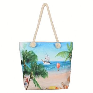 Sac de plage en toile de coton personnalisé avec poignée en corde, imprimé numériquement en couleur - Product Image 1