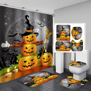 Halloween impermeabile zucca stampa semplice <span class=keywords><strong>bagno</strong></span> <span class=keywords><strong>bagno</strong></span> 4 pezzi tenda doccia con <span class=keywords><strong>tappeti</strong></span> - Product Image 2