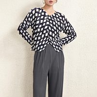 2025 haute qualité Miyake plissé haut mode Design Unique veste femmes imprimé bouton diagonale manteau