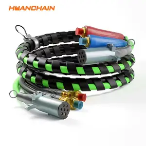 3 in 1 Spiral Wrap ABS Electrical Cord and Rubber Air Line Polyester Braided Hose Assemblies 7 Way Electrical Trailer Cord