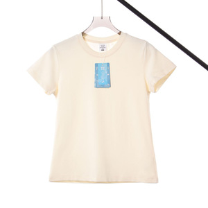 T-shirt personnalisé à col rond pour femme, manches courtes, en coton Sorona, basique, décontracté, pour l'été - Product Image 3